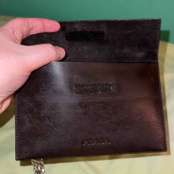 PRADA LEATHER ENVELOP POUCH/CLUTCH BAG PREOWNED BROWN - Picture 10 of 14